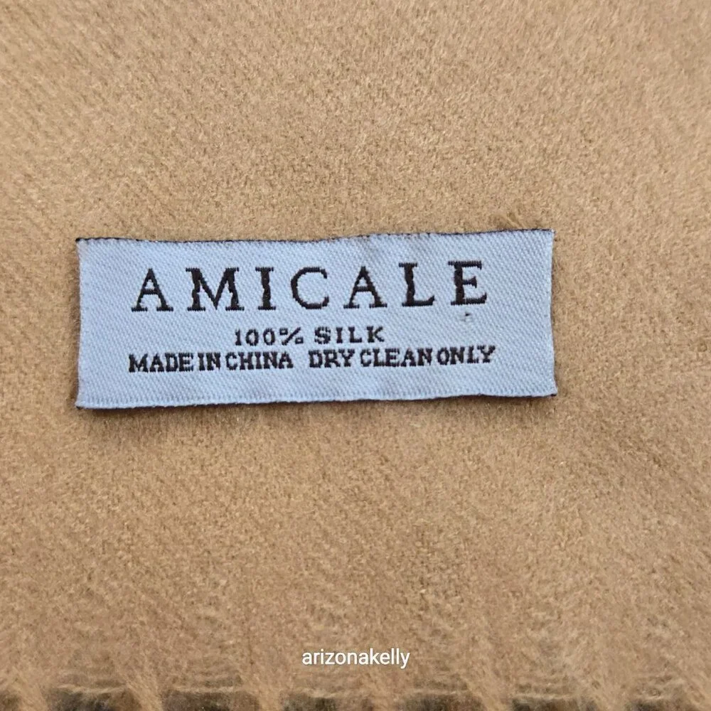 NWOT Amicale 100% Silk Scarf Soft Nap Like Cashmere Camel Tan